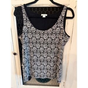 Sundance Womens‎ Small Black White Lace Overlay Sleeveless Tank Top Scoop Neck
